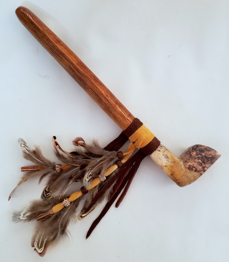 11" Marbled SoapStone Peace Pipe Apache Made Chanupa Pipe