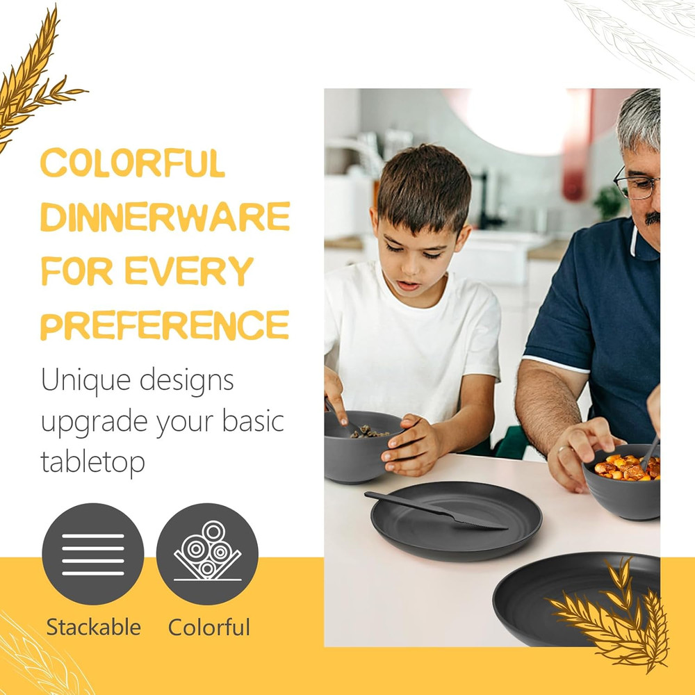 Teivio 32-Piece With Flatware Kitchen Plastic Wheat Straw Dinnerware Set, Servic
