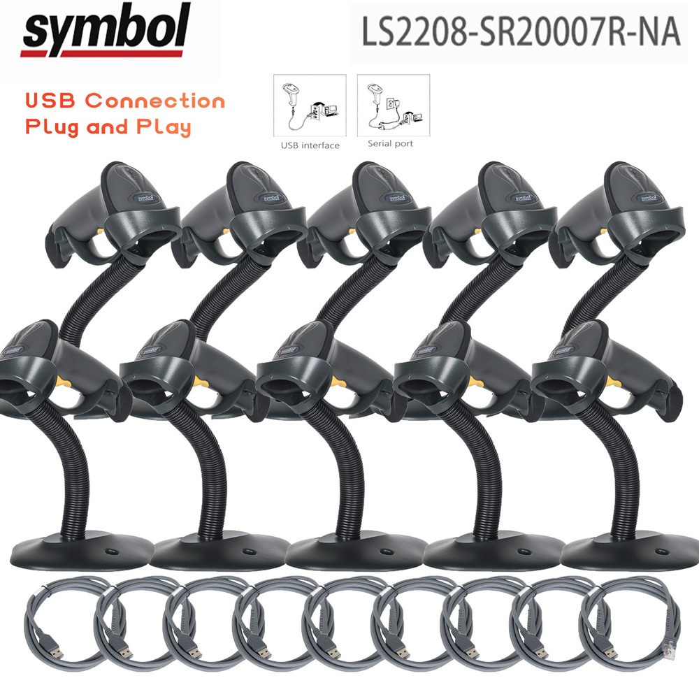 Zebra Barcode Scanner Symbol LS2208-SR Handheld 1D Reader Kit +USB Cable &Stand