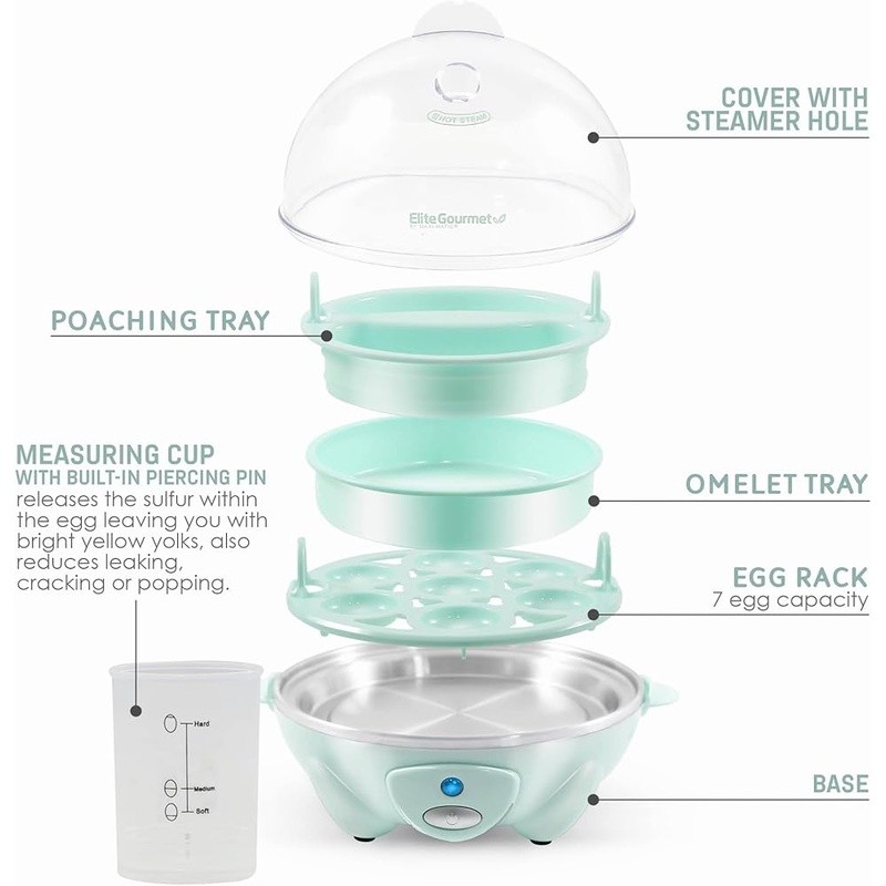 Egg Cooker Rapid Boiling 7 Egg Capacity Easy Peel Timer Multi Purpose Gadget New