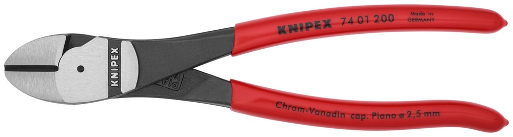 Knipex 74 01 200, High Leverage Diagonal Cutters, 8", Plastic Coating, Bulk