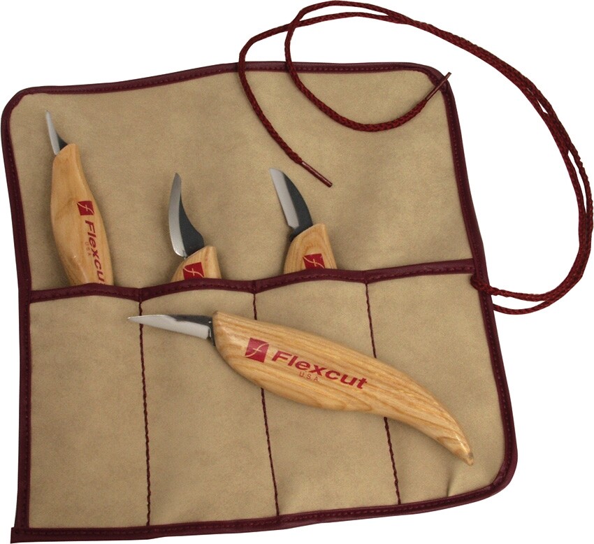Flexcut Carving Knife Set 4 Piece, Thin blade, Hand-sharpened, # FLEXKN100