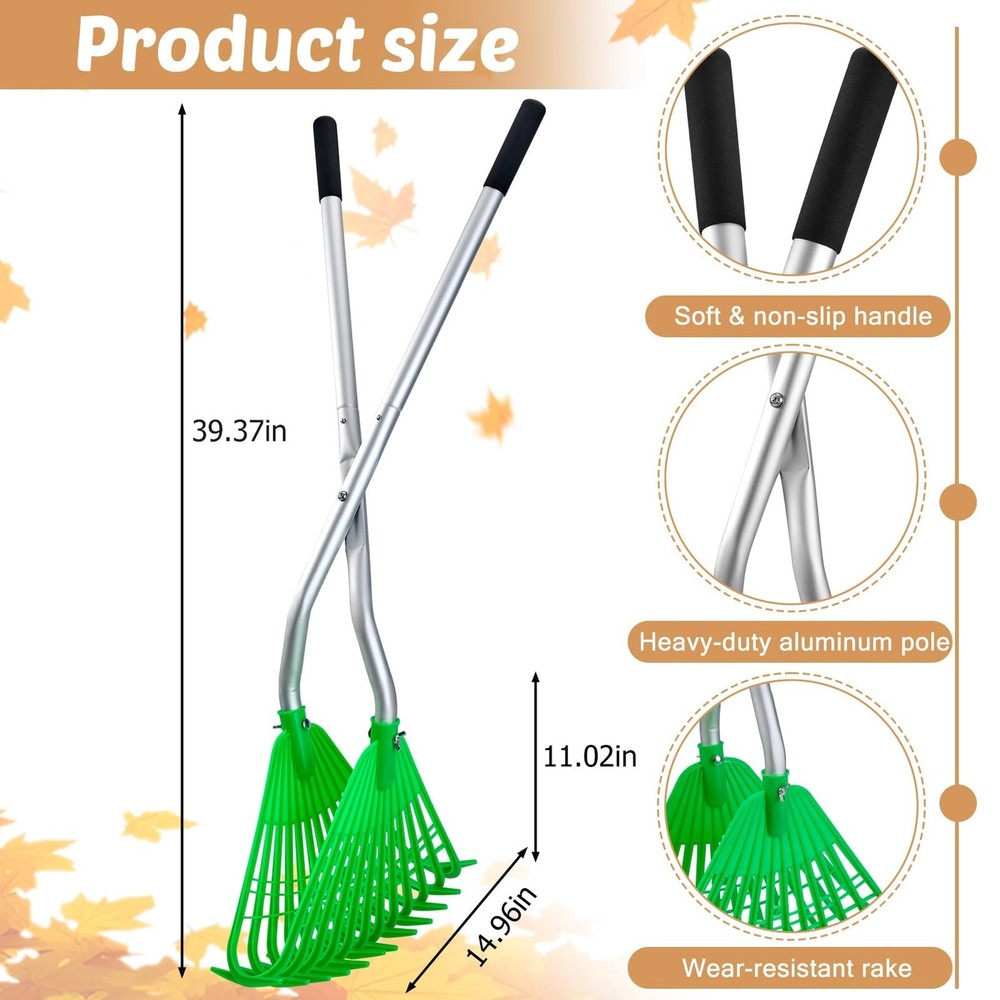 Leaf Grabber Rake,Leaves Collector Tool with Long Handle,Efficient Leaf Picke...