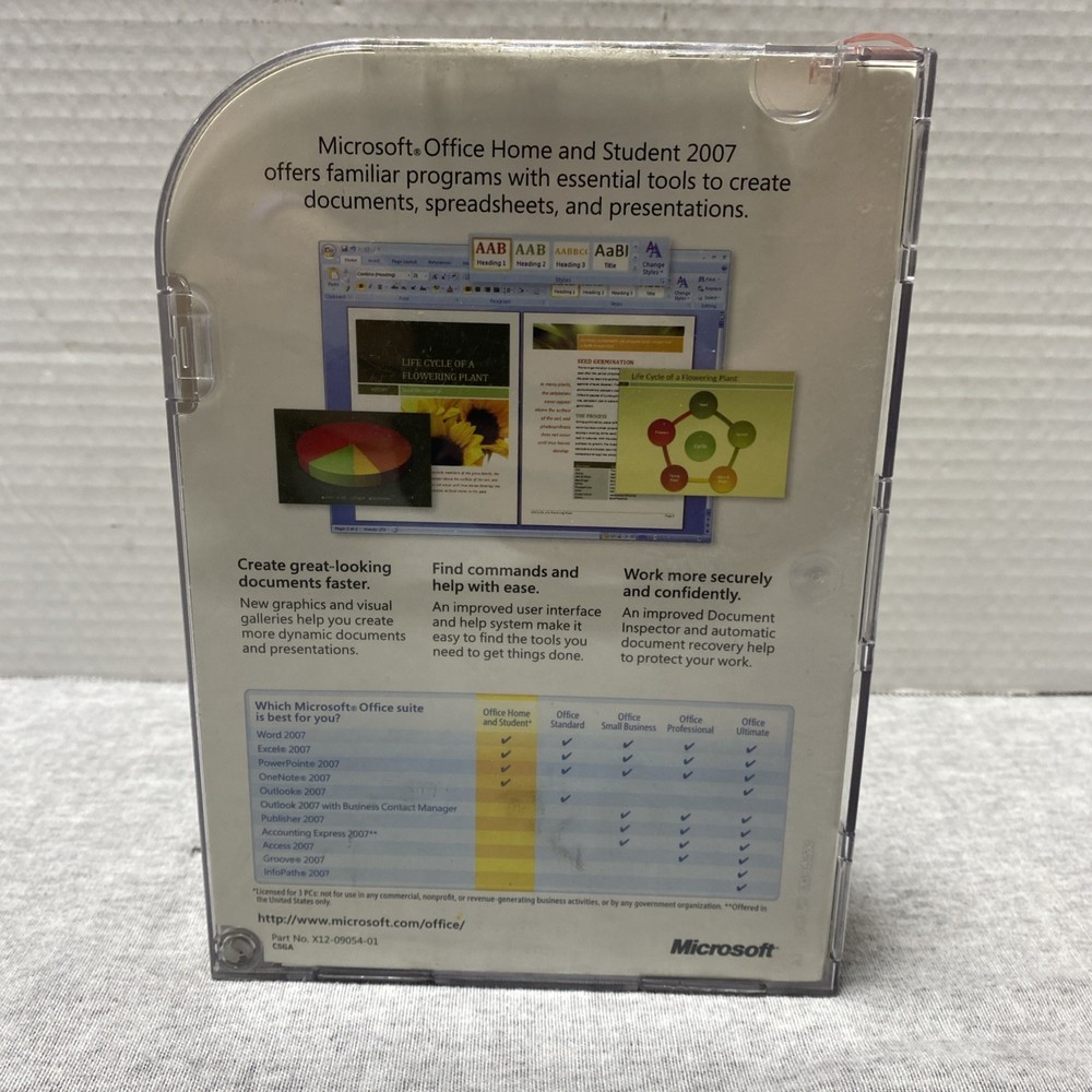 Microsoft Office Home Student 2007 CD Rom Product Key PC Windows Untested