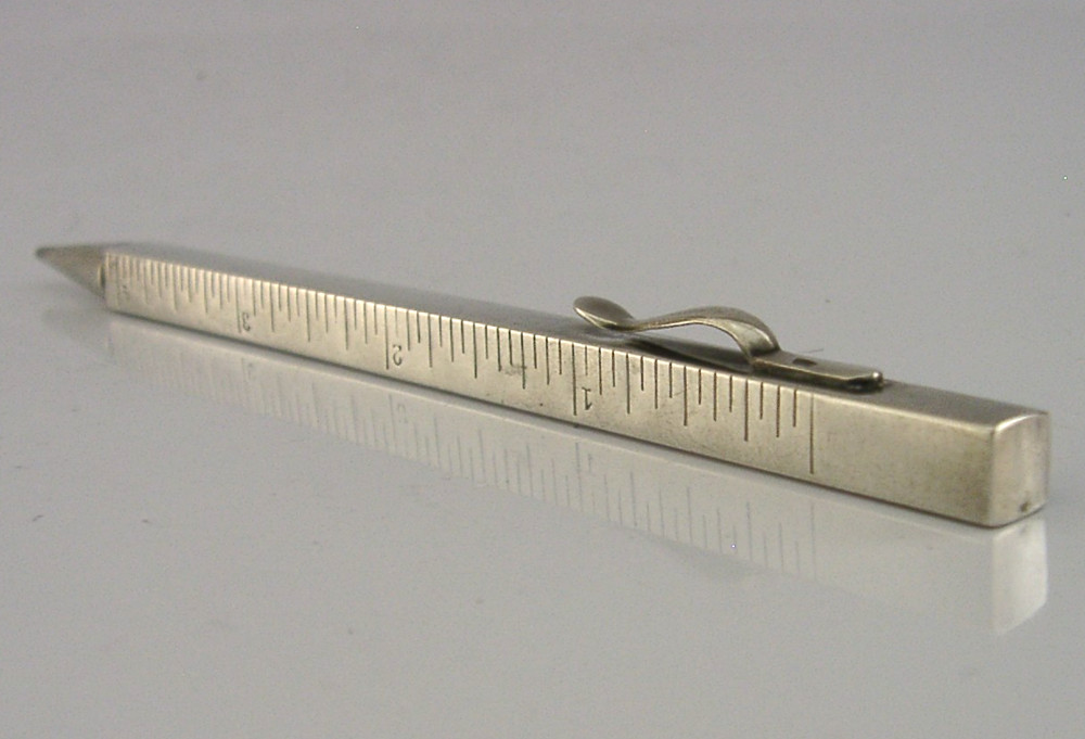 QUAITY SOLID SILVER ARCHITECT'S MECHANICAL PENCIL TELESCOPIC RULER c1920s DECO
