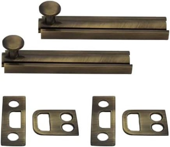 Antique Brass Surface Bolt 3", Solid Brass, 2 Pack
