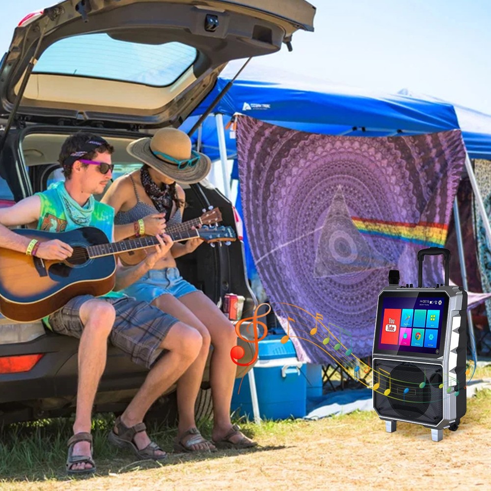 Professional Karaoke Machine Bluetooth Speaker Lyrics Display Screen WirelessMic