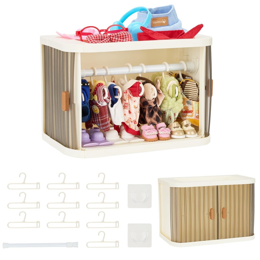 Foldable Doll Wardrobe Closet Compatible with Labubu Clothes – Translucent
