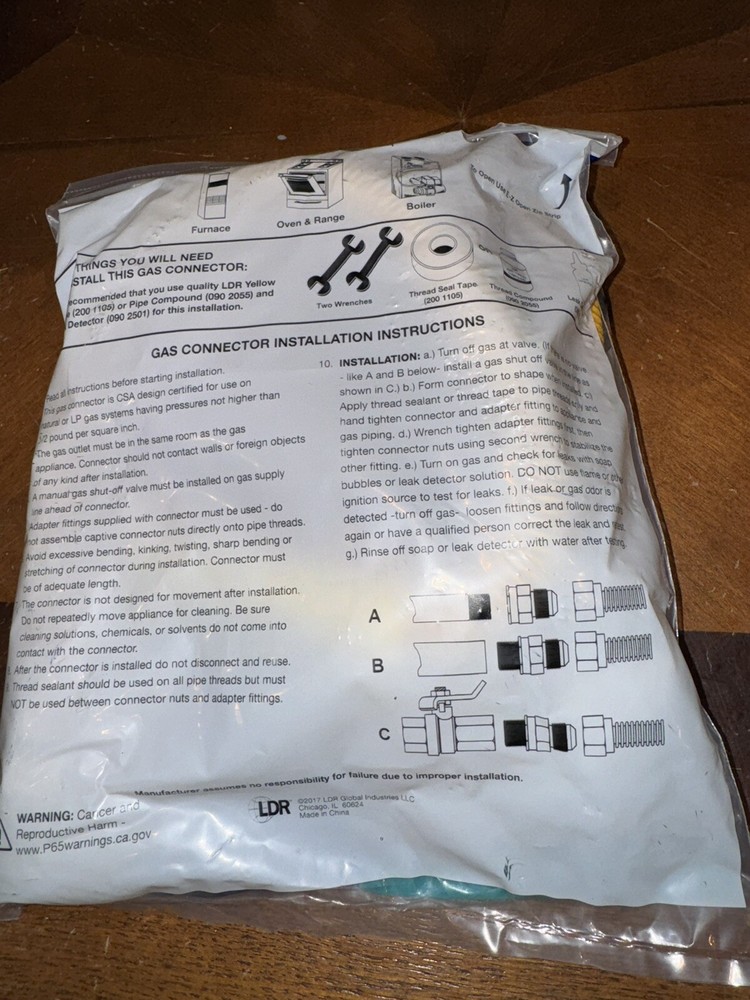 LDR 36” Flexible Gas Line Connector with 1/2 MIP 3/8 FIP to 3/4 MIP 1/2 FIP New