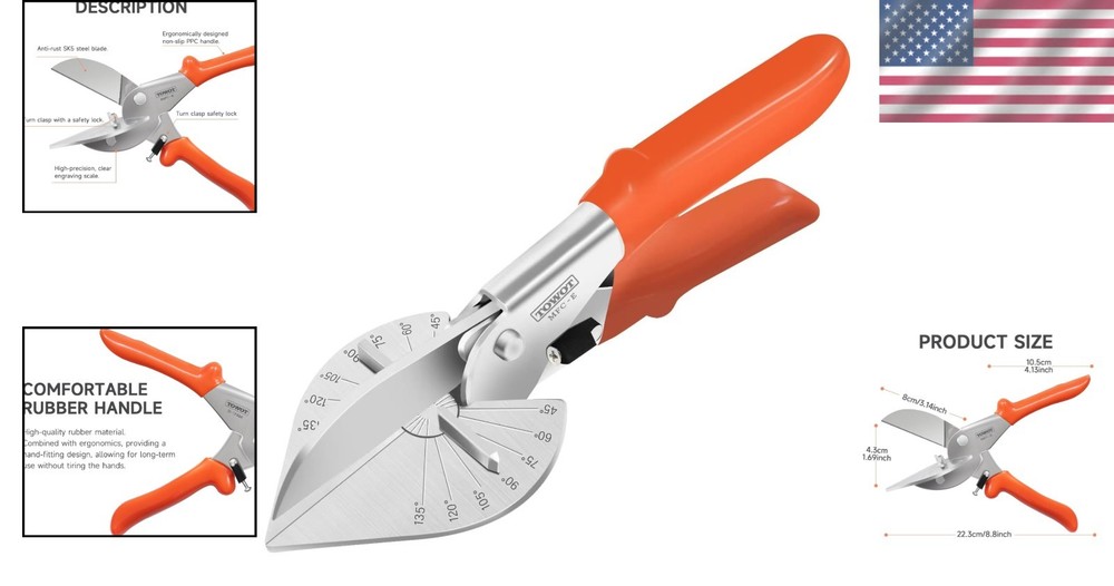 Durable Multi-Angle Miter Shears for Plastic and PVC Cutting - 8.8" Length