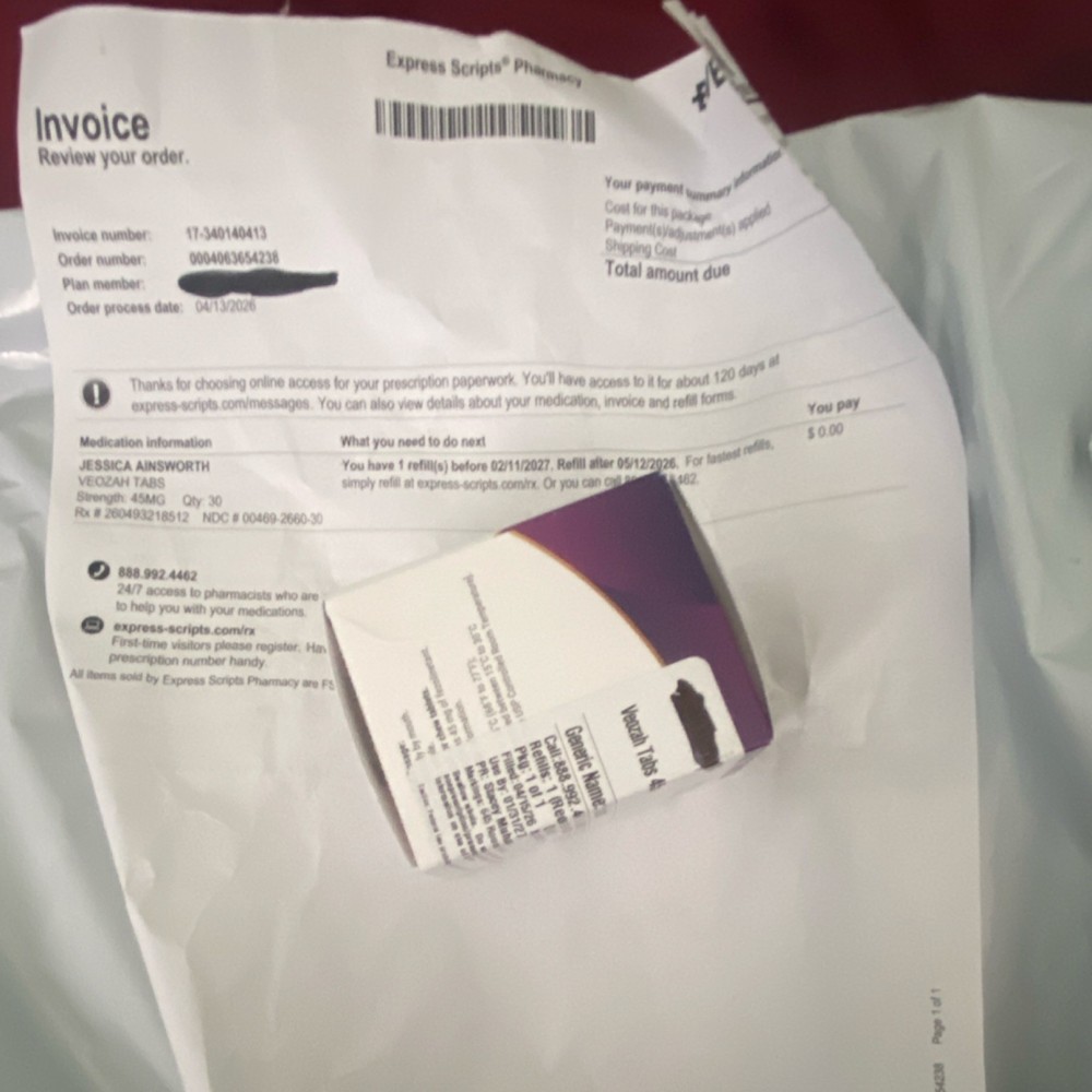 VEOZAH (fezolinetant) tablets 45 Mg 30 Tablets