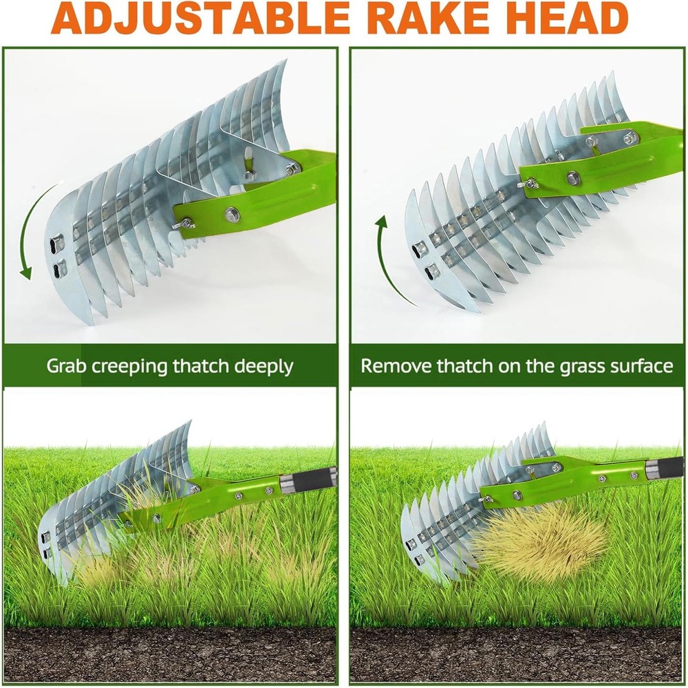 15 Inch Thatch Rake Lawn Dethatcher Dead Grass Remover Adjustable Handle