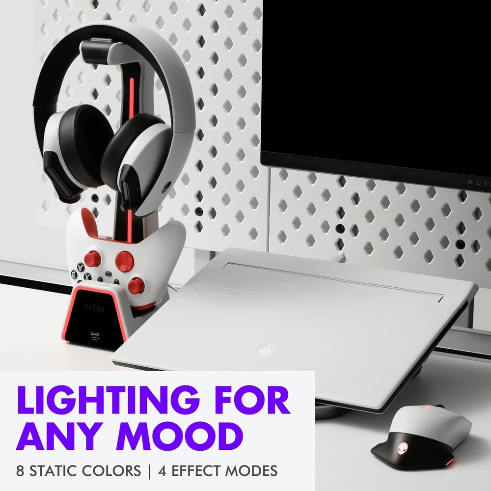 Tilted Nation Gaming Headset and Controller Stand | Premium PS5 White