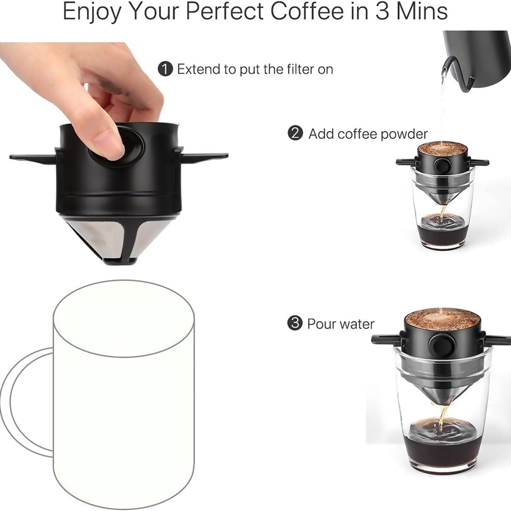 Durable Portable Foldable Coffee Filter Reusable Coffee Funnel Paperless Kit