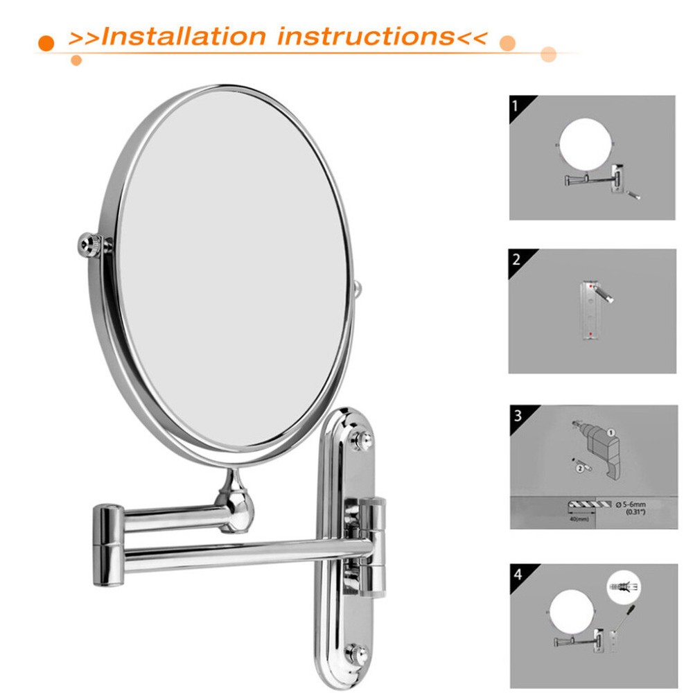10X Extending 2-Side Magnifying Makeup Bathroom Shaving Round Mirror Wall Mount