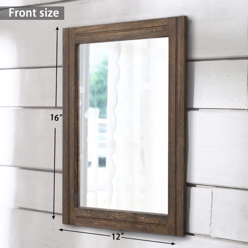 Rustic Wood Mirror Rectangle Decorative Wall Hanging Mirrors with Frame for B...
