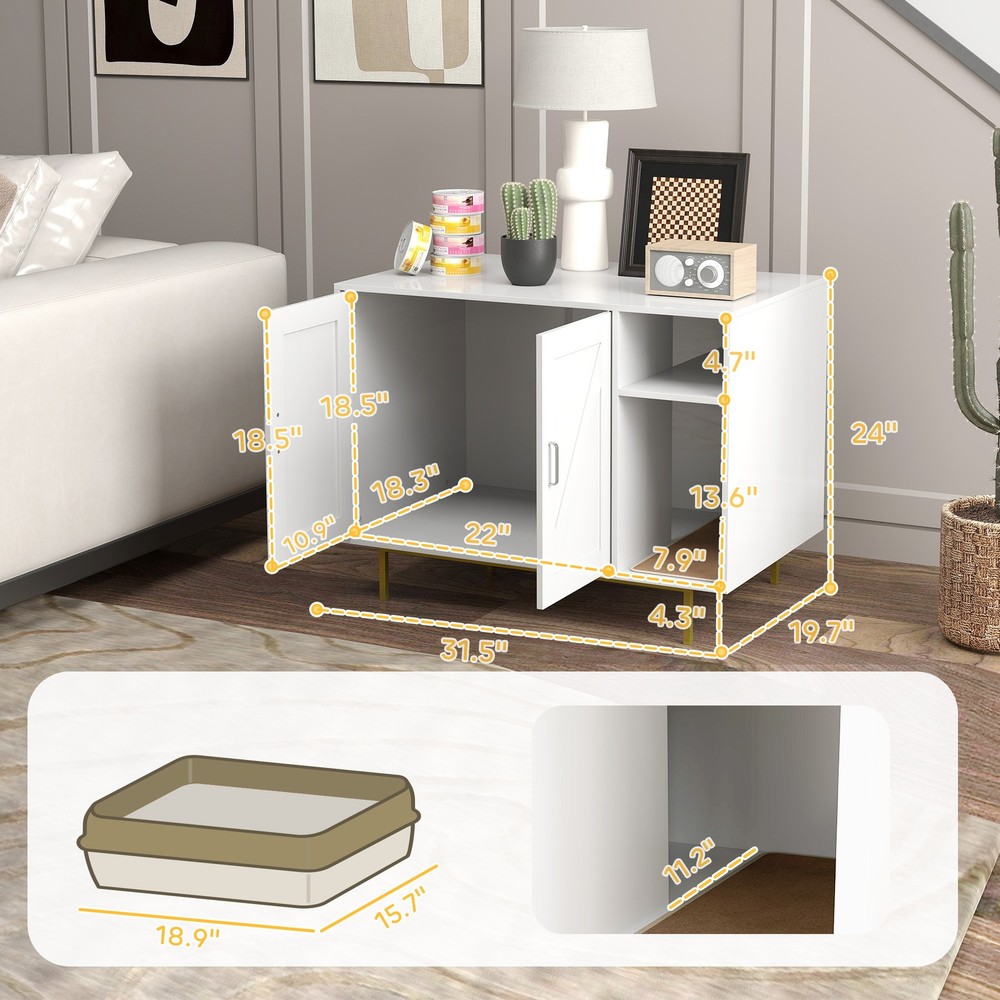 Cat Litter Box Enclosure End Side Table with Scratching Pad