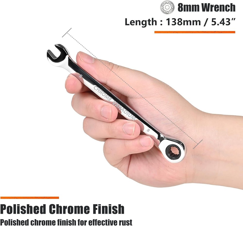 Polished Chrome Vanadium 8mm Wrench - Effortless Maintenance & Strength
