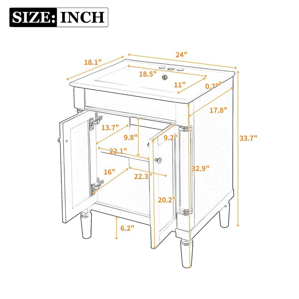 Bathroom Vanity Single Sink Cabinet Modern Storage Shelves Functional Design