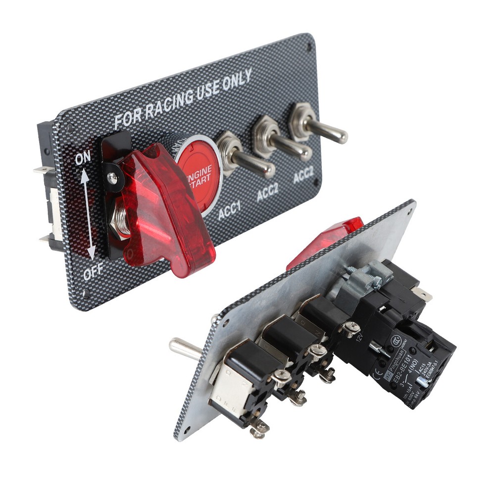 Carbon Ignition Switch Panel Engine Start Push Button Control LED 12V Racing Car