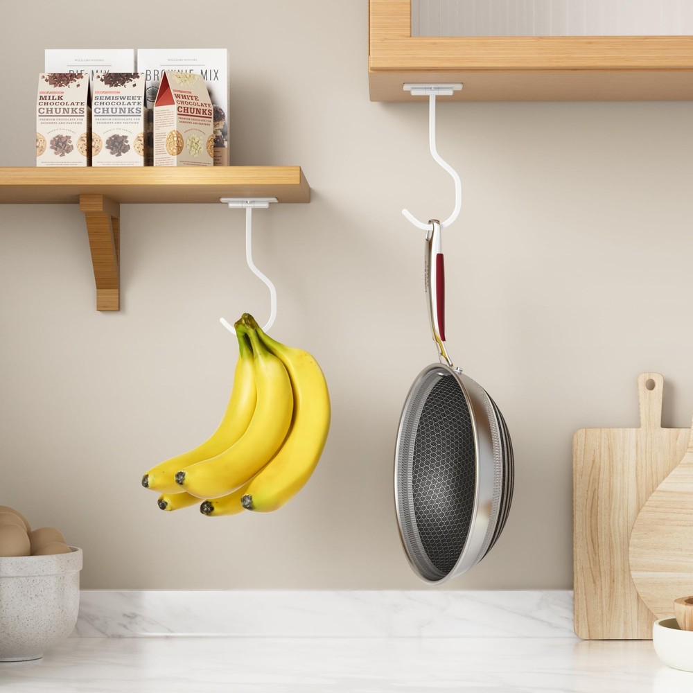 bussdis 2-Pack Under Cabinet Banana Hook - Foldable Magnetic 2 Pack, White