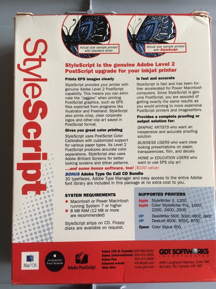 Stylescript style script software Mac OS Adobe Postscript Inkjet Vintage CDs