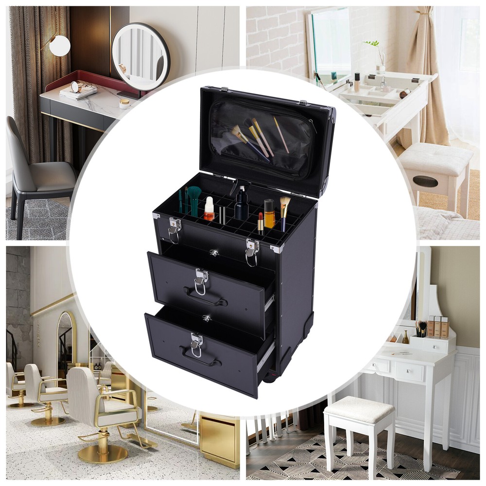 Professional Rolling Makeup Train Case Cosmetic Trolley Makeup Storage Organizer