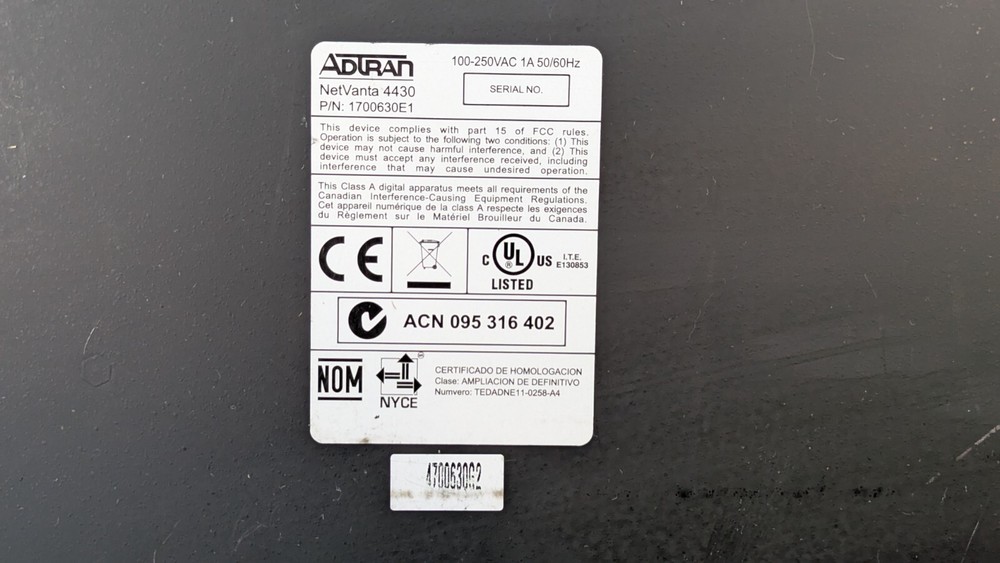 Adtran Netvanta 4430 1700630E1 - Powers On