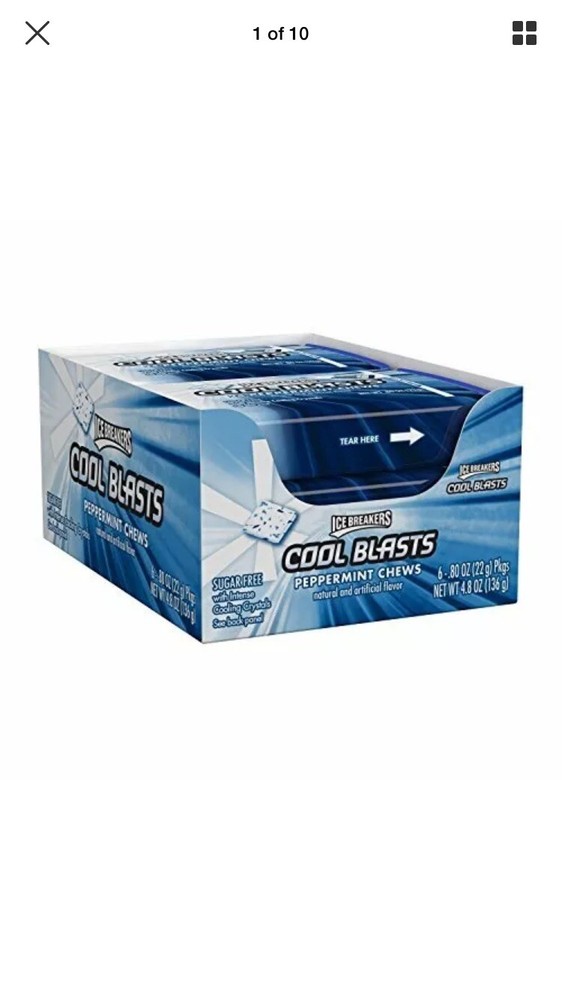 ICE BREAKERS Cool Blasts Sugar Free Chews (Mints), wintergreen .8oz (6 Pack)