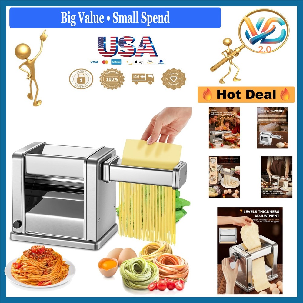 Electric Pasta Maker Machine Stainless Steel 7-Setting Adjustable Thickness
