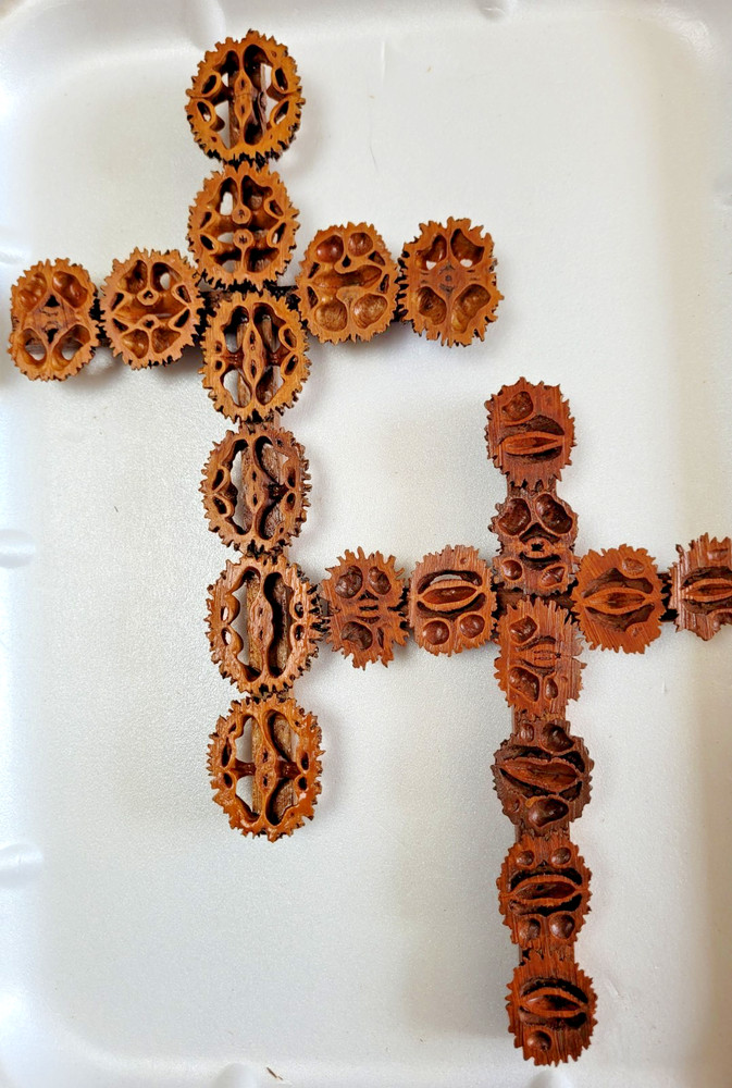 FOLK ART SLICED WALNUT SEED CROSSES