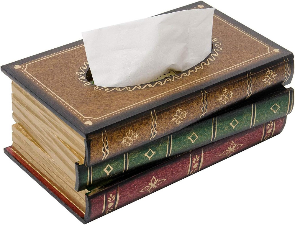 Crafted Classical Retro Wooden Antique Book Tissue Box Cover Rectangular Tissue