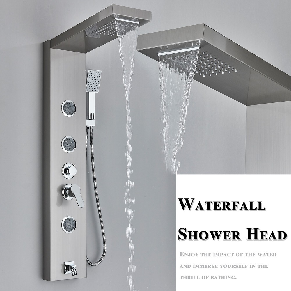 Shower Panel Tower System Stainless Steel 5-Function Rain Waterfall Massage Jets