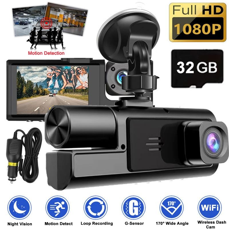 WiFi 1080P Dual Dash Camera for Car Front and Inside Dashcam Black