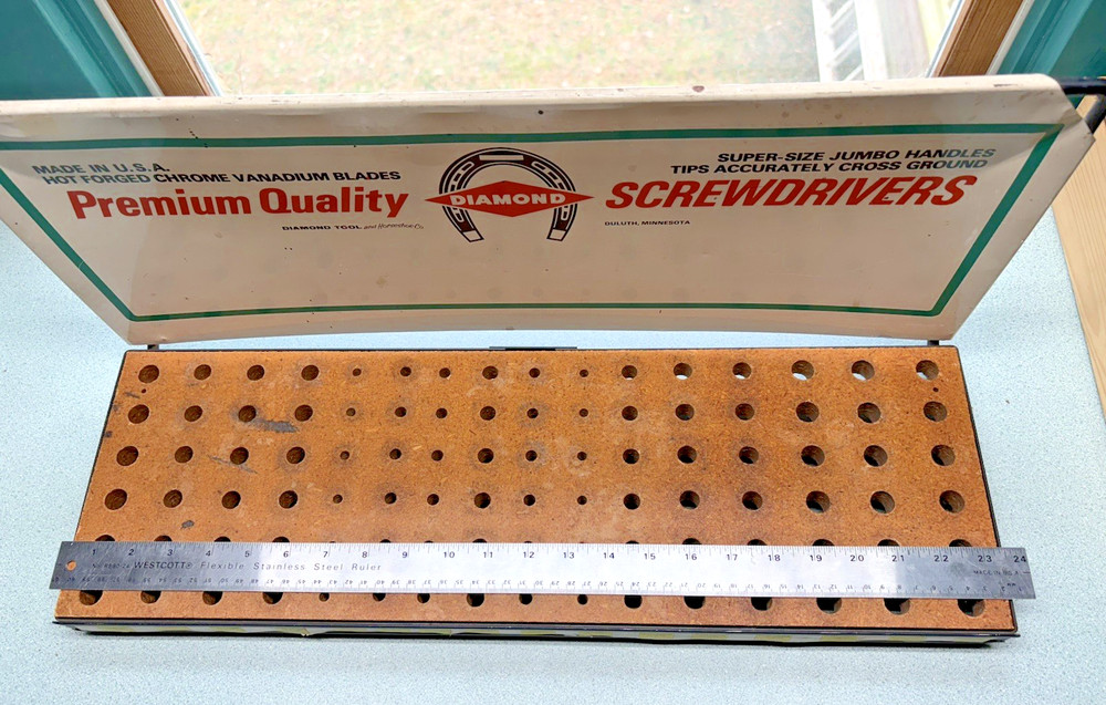 Vintage DIAMOND Horseshoe Tools Screwdrivers Metal Store Display Rack Hardware