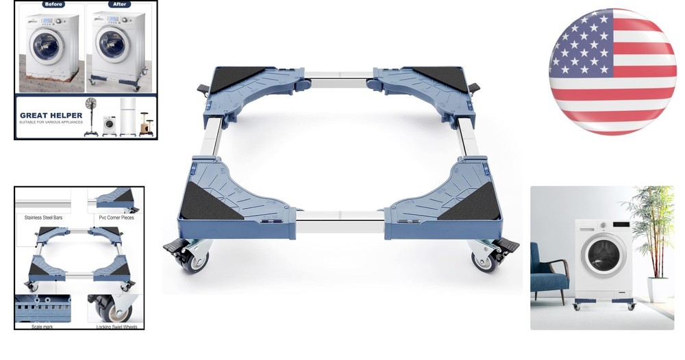 Compact Adjustable Dolly with 4 Wheels - Ideal for Laundry & Kitchen Appliances