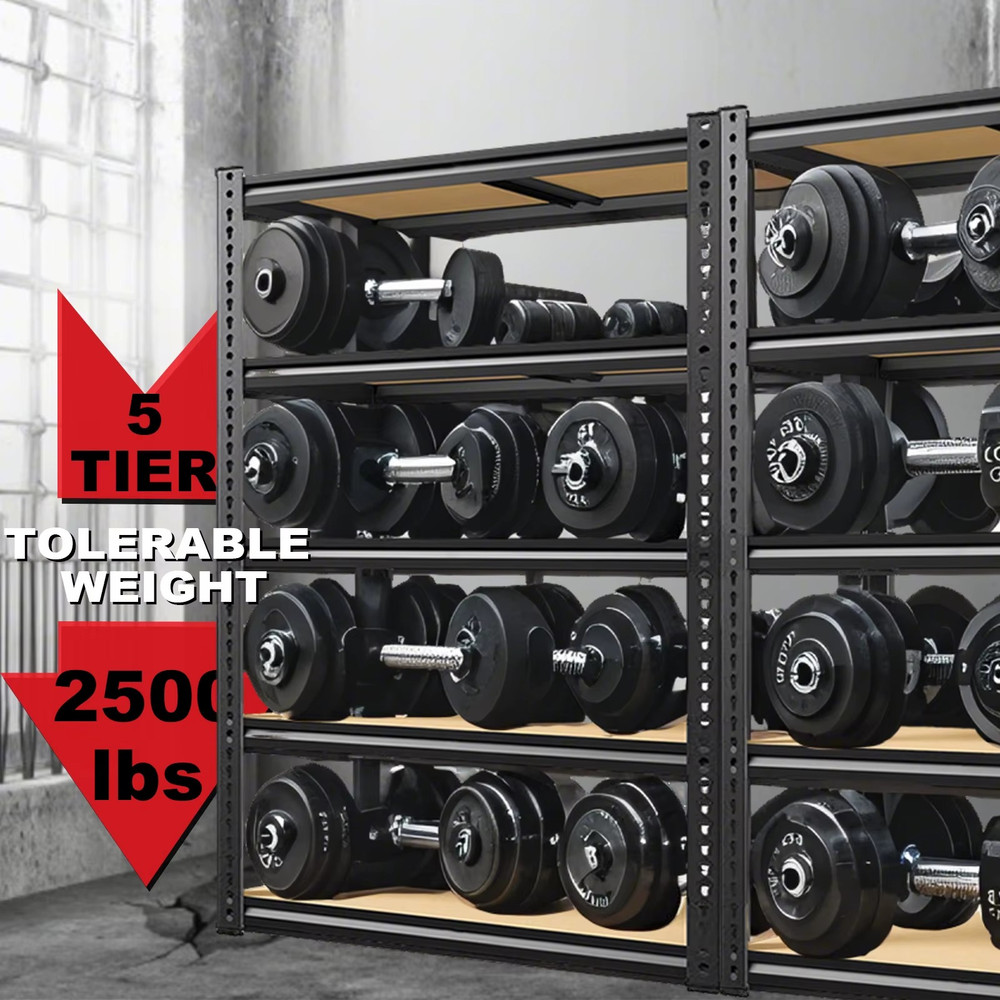72" H Garage Shelving Heavy Duty 3000 LBS 5 Tier Storage Shelves Adjustable M...