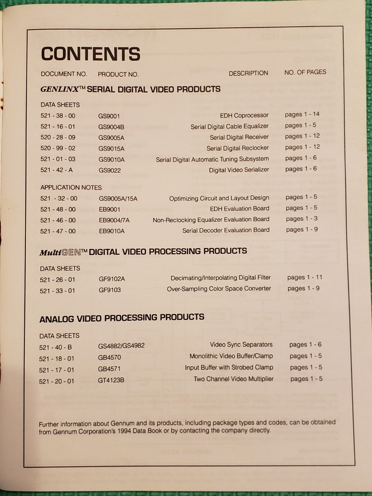 GENNUM CORPORATION Data Sheets & Application Notes, September 1995