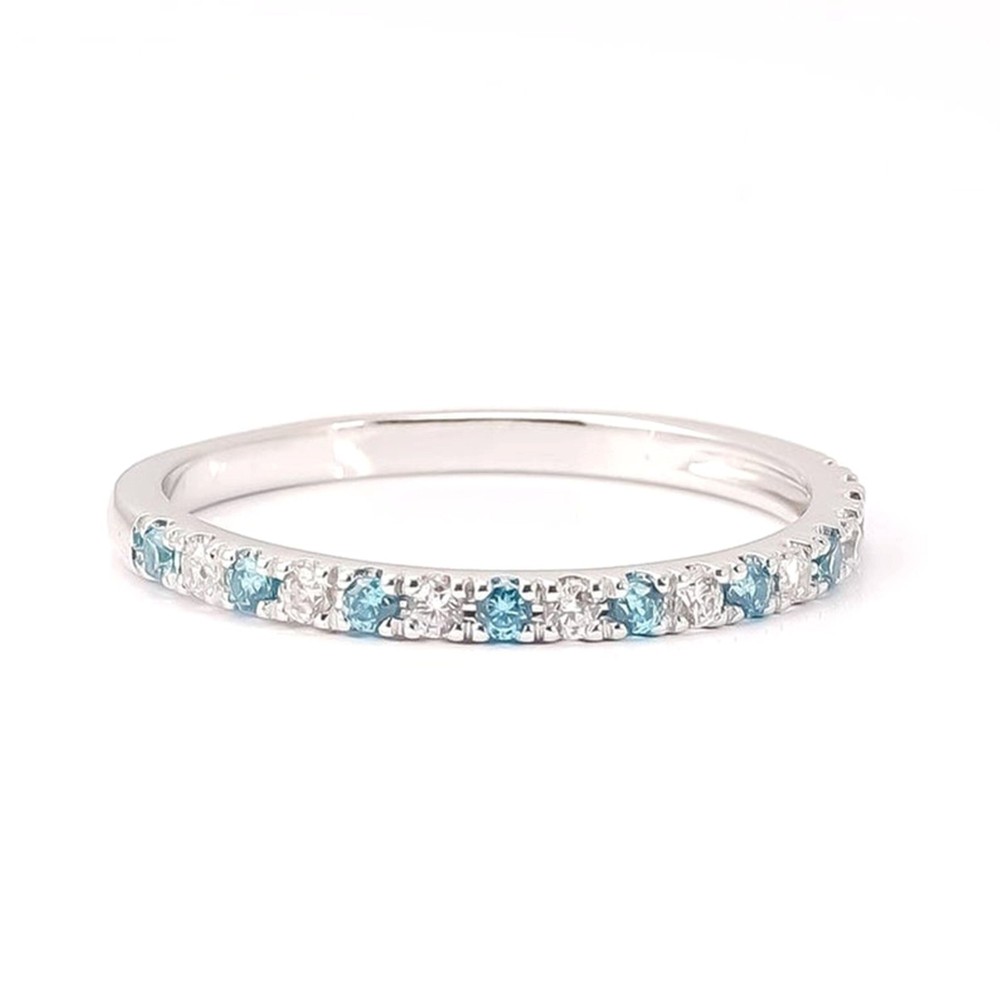 2MM Natural Blue Topaz Half Eternity Band 925 Sterling Silver Stackable Ring