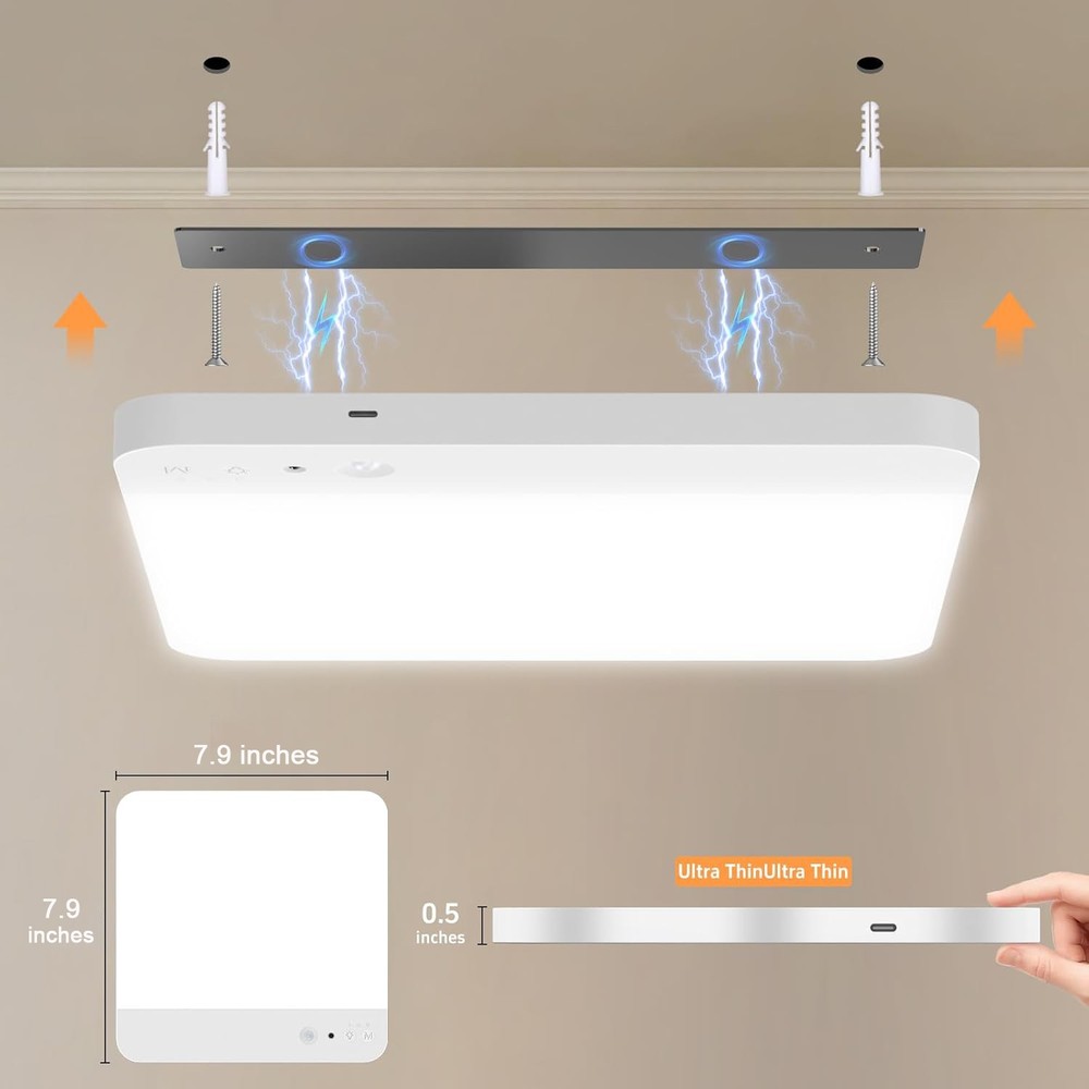 2x Rechargeable Motion Sensor Ceiling Light Dimmable Magnetic Mount Closet Light
