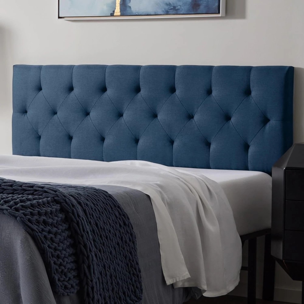 Luxurious Cobalt Upholstered Headboard with Diamond Tufting & Adjustable Height
