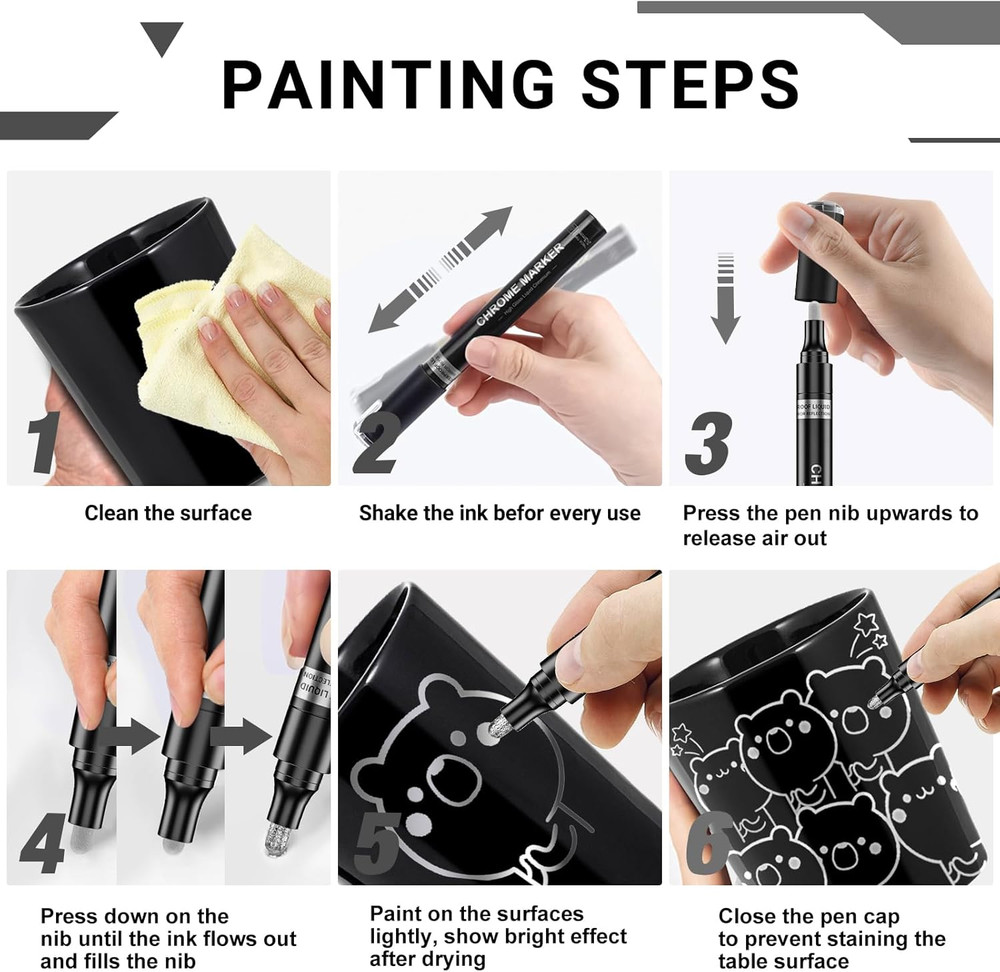 3Pcs Silver Liquid Mirror Chrome Markers, Permanent Reflective Metallic Chrome P