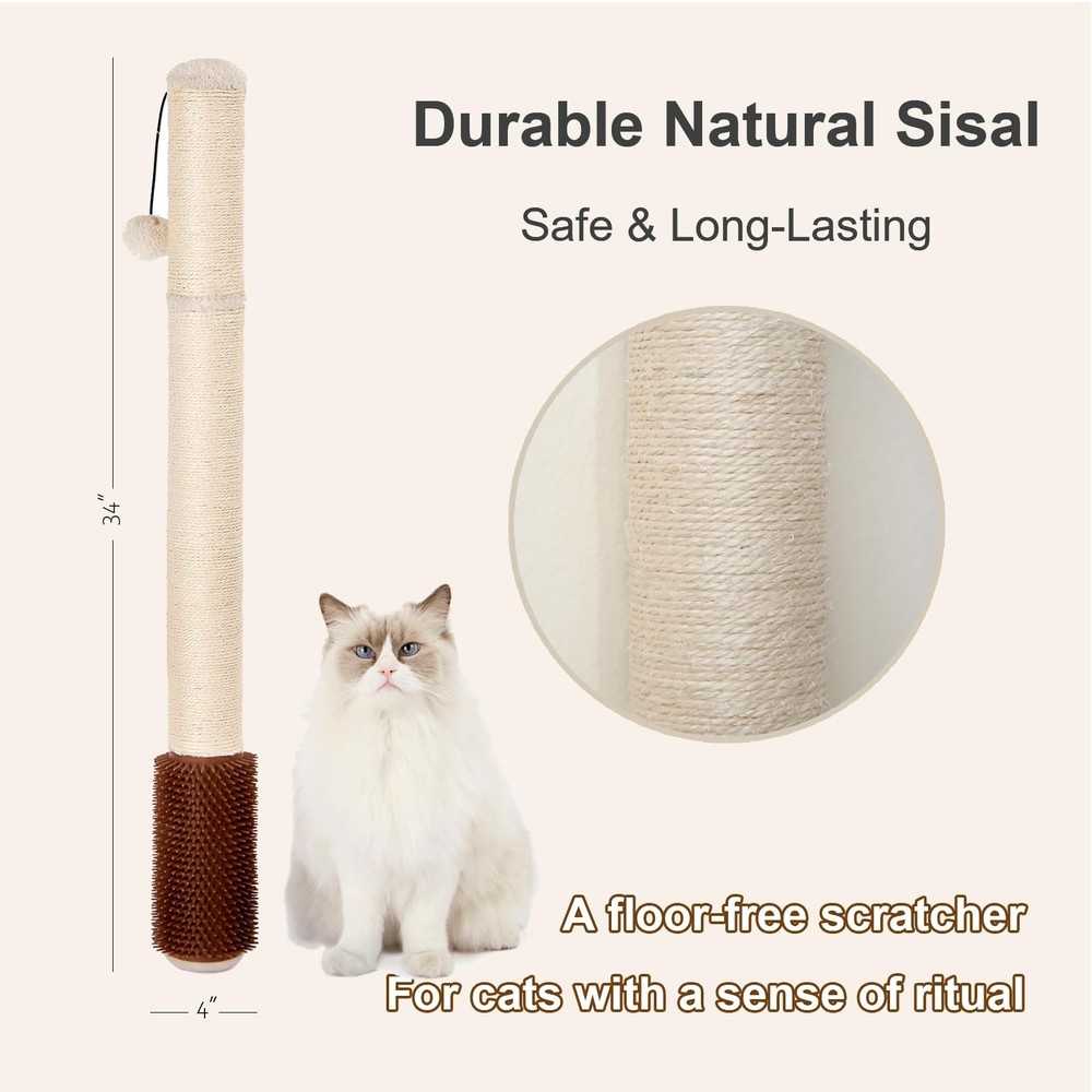 Wall Mounted Cat Scratcher, 34” Extra-Tall Vertical Sisal Scratching Post