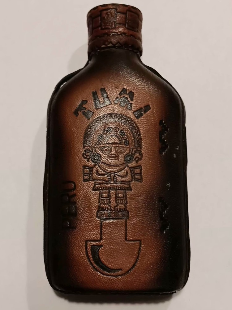 Peru TUMI PERU Pisco Puro Leather-wrapped Liquor Bottle Empty