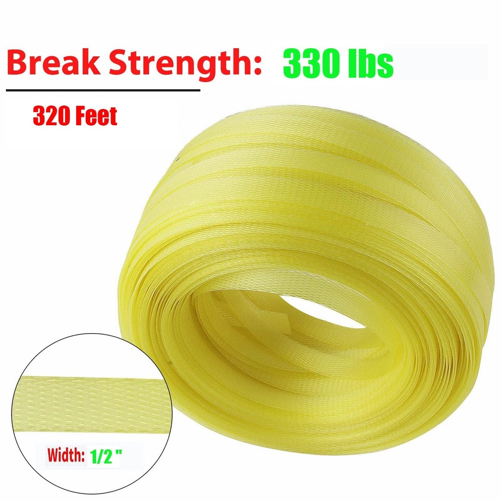 Poly Strap, Polypropylene Strapping, 320' Length, 1/2" Width, Yellow