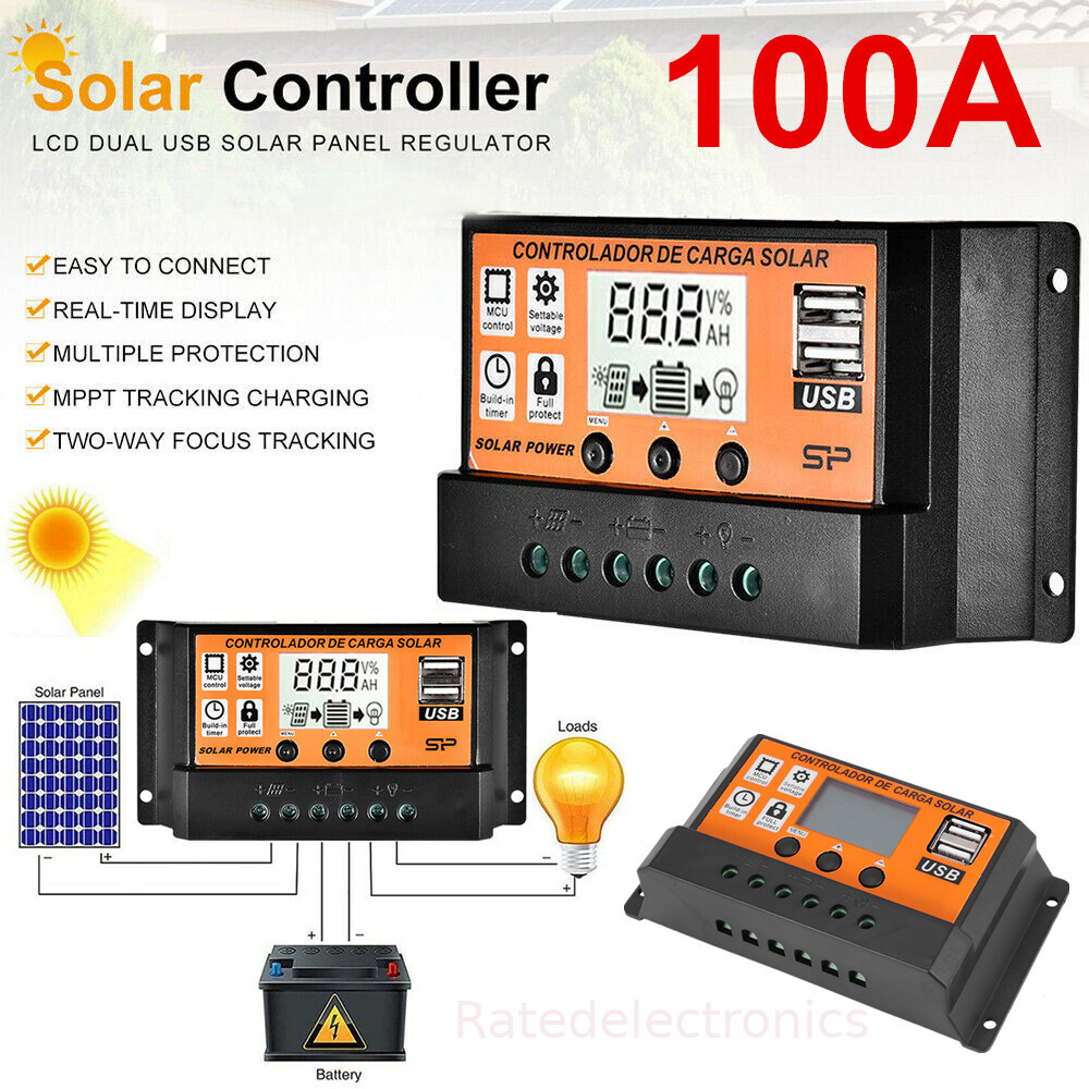 100A MPPT Solar Panel Regulator Charge Controller Auto Focus Tracking 60A 12/24V