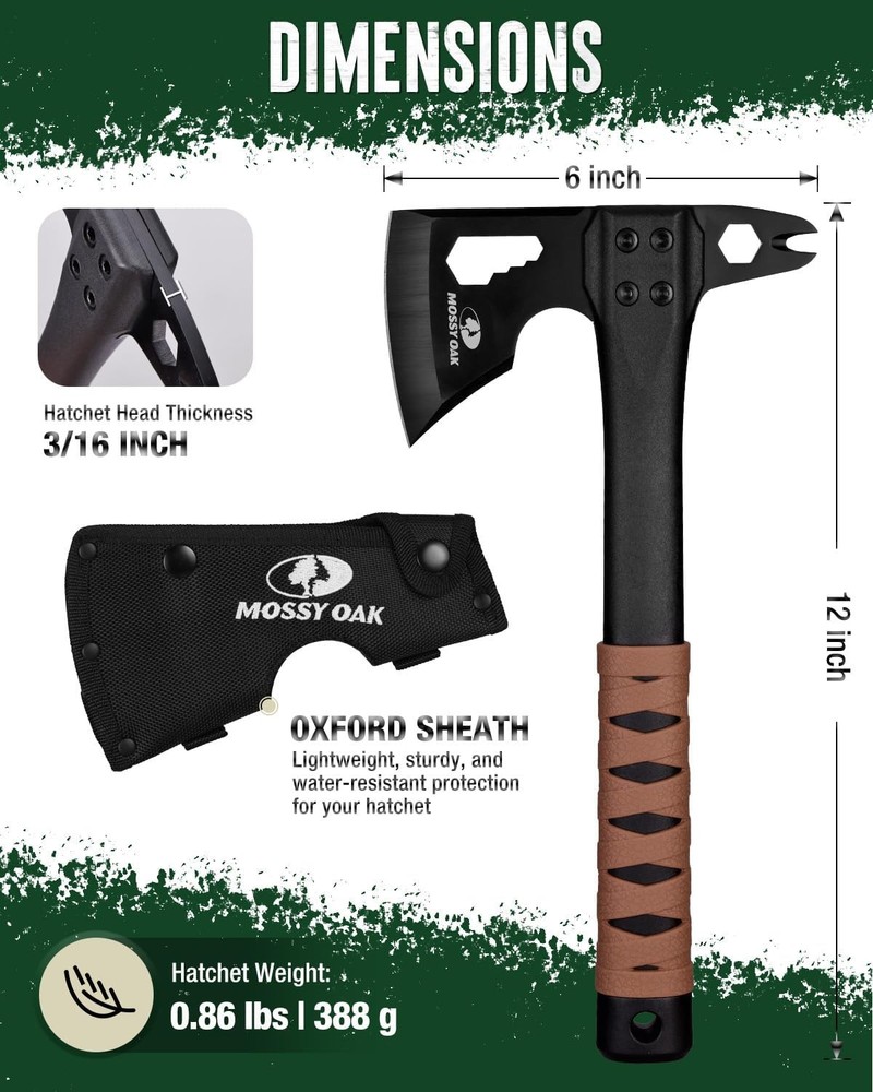 12" Camping Axe & Survival Hatchet W/ Sheath Compact Outdoor Multitool Hatchet