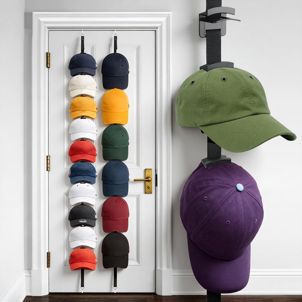 2Pack Hat Organizer for Baseball Caps, Hat Rack for Wall with Display Hooks -...