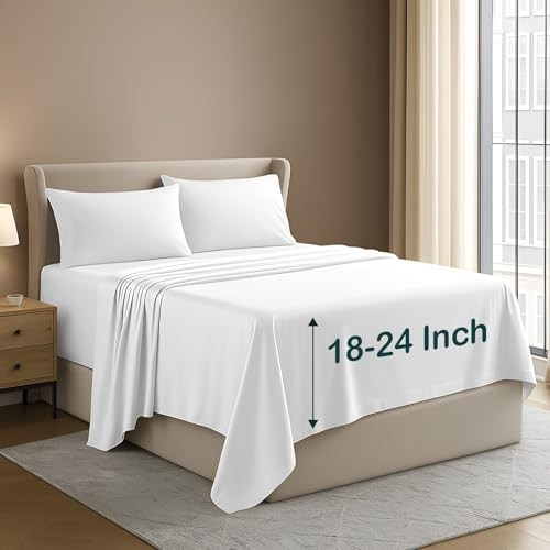 4 Piece 100% Egyptian Cotton 400 Thread Count Extra Deep Queen White Solid