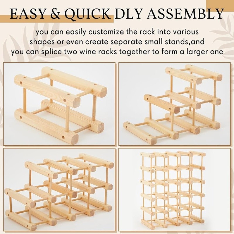 Wooden Wine Rack Space Saving Stackable Holder 12 Bottles Easy Install New